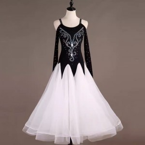 Black white competition ballroom dance dresses for women girls waltz tango foxtrot smooth dance swing skirts performance gown for female